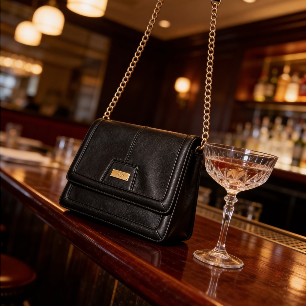 Elegant Black Faux Leather Shoulder Bag